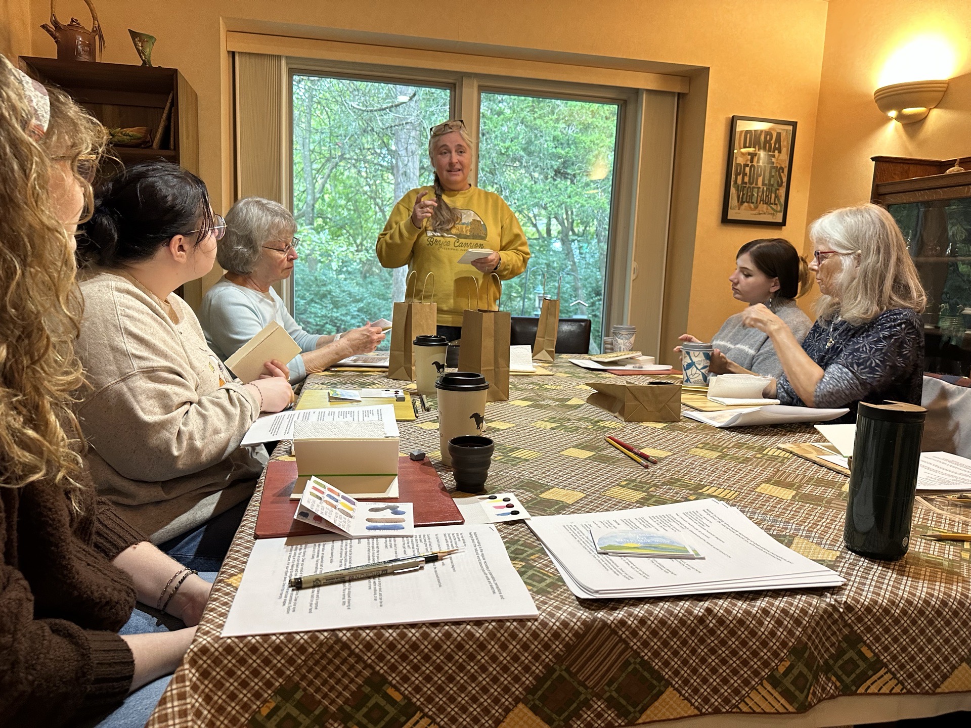 Group working together on watercolor techniques